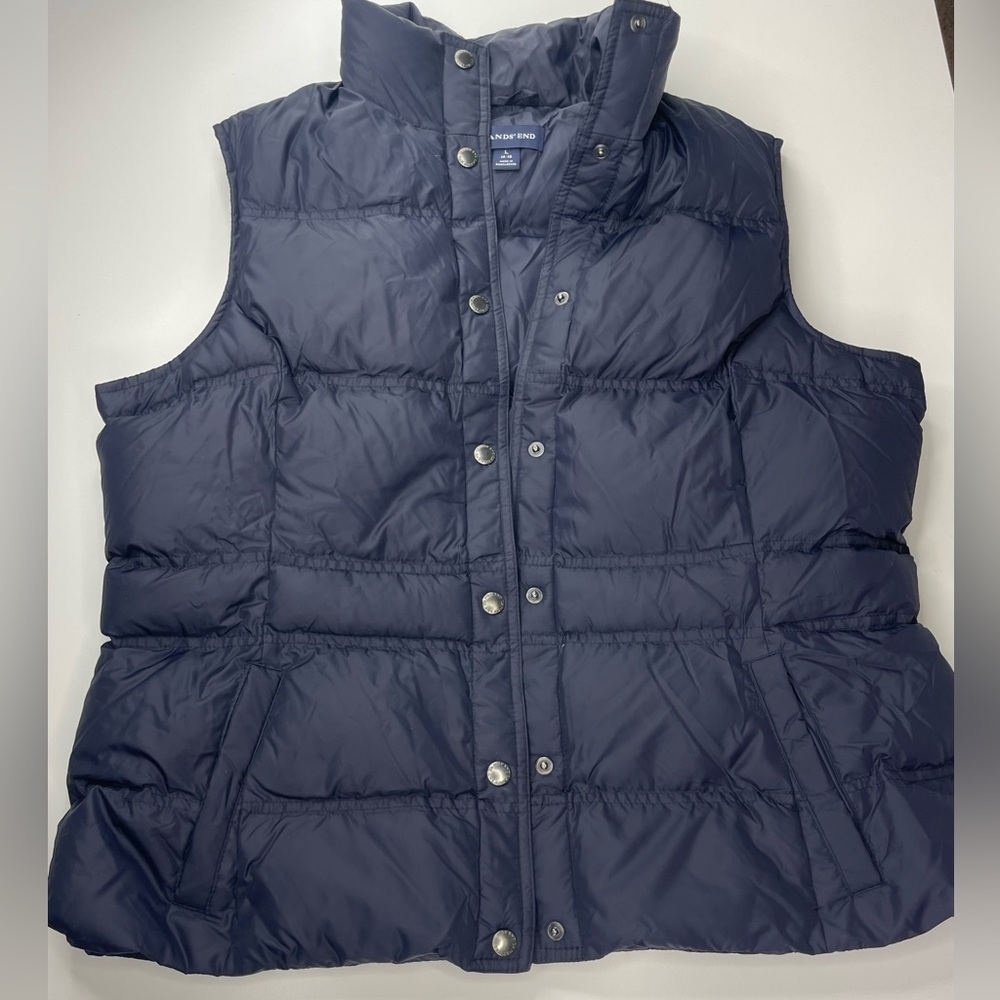 Lands End Navy Down Filled Puffer Vest‎ Sz L